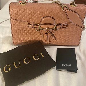 Like New GUCCI Emily Medium Microguccissima Leather Shoulder Bag Roseate Pink